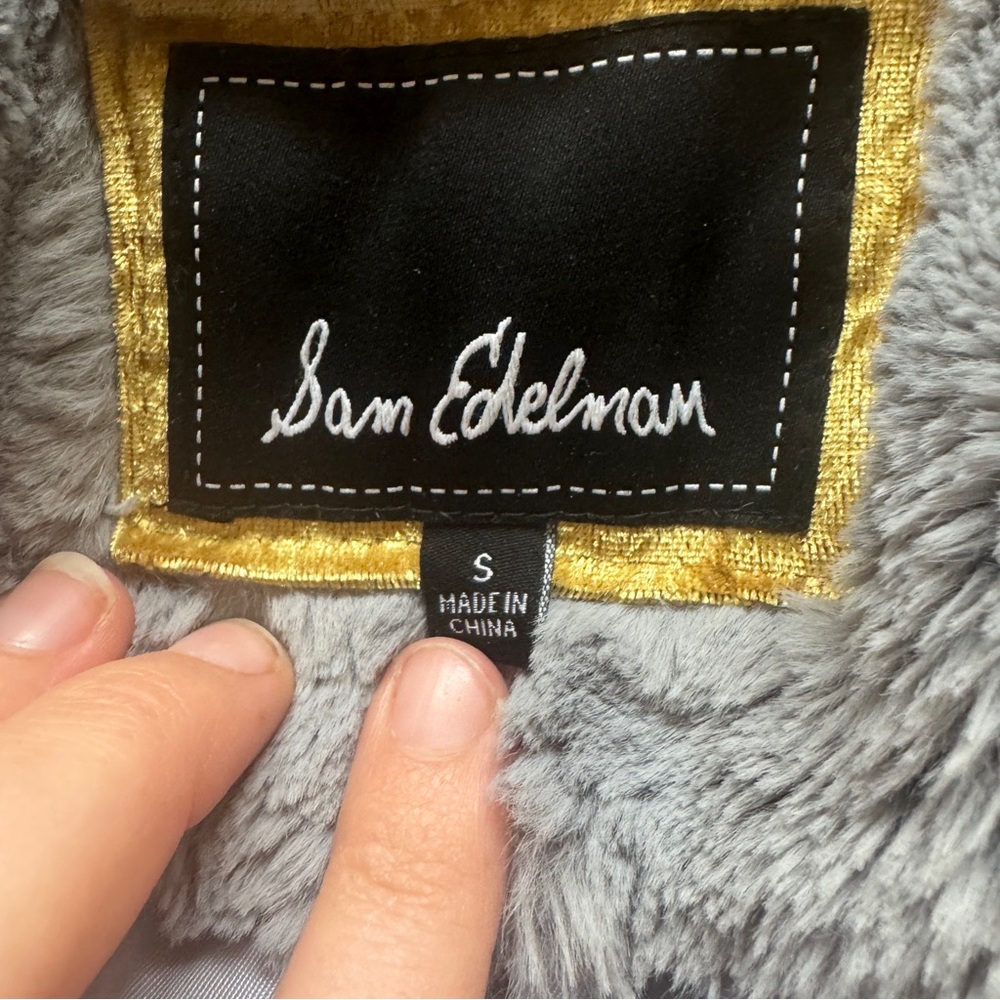 Sam Edelman Small Faux Fur Satin Lined Notch Collar Women's Coat Gray - Picture 5 of 8